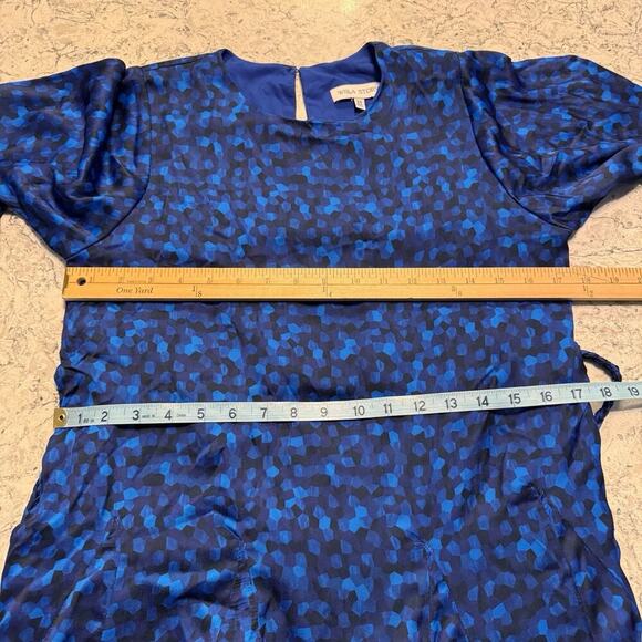 Willa Story Silk Dress Women's Size XS Blue Print Long Sleeve Mini Anthropologie - Picture 11 of 14